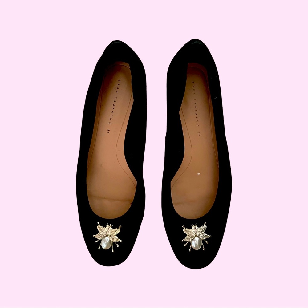 Zara Trafaluc Velvet Pearl Bee Shoes